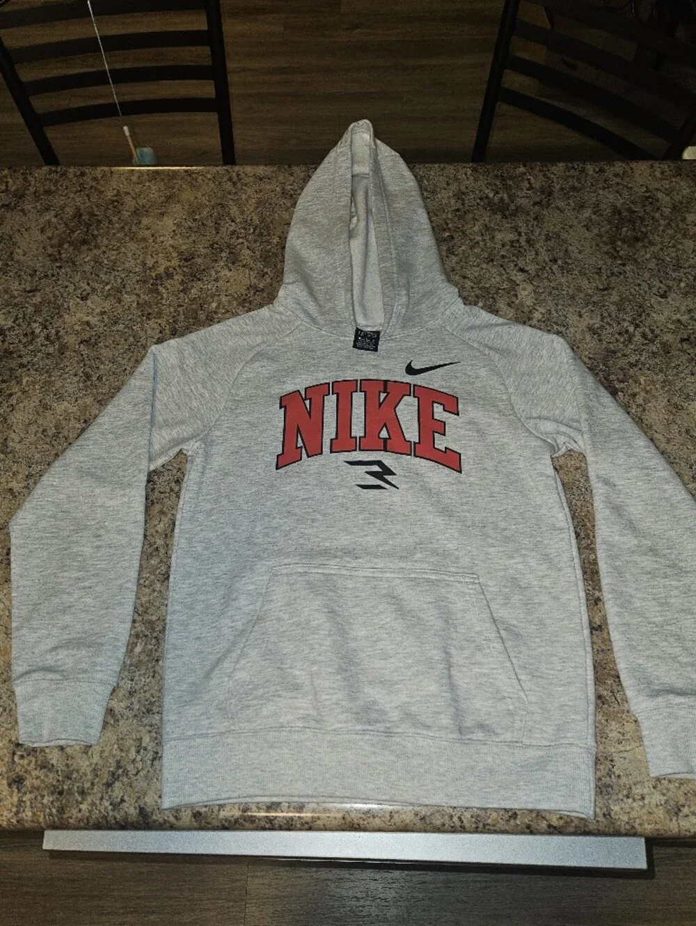 Nike Boy's Light Gray Zip-Up Hoodie with Red Logo